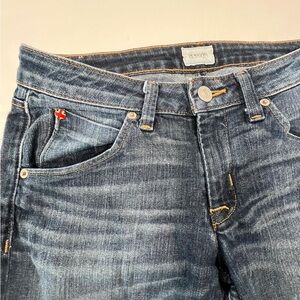 Hudson Jeans Distressed Dark Blue Straight Leg Jeans